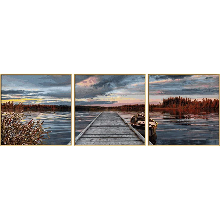 Schipper 609470754 Malen nach Zahlen, Sonnenaufgang am See - Bilder malen für Erwachsene, inklusive Pinsel und Acrylfarben, 120 x 40 cm – Bild 3