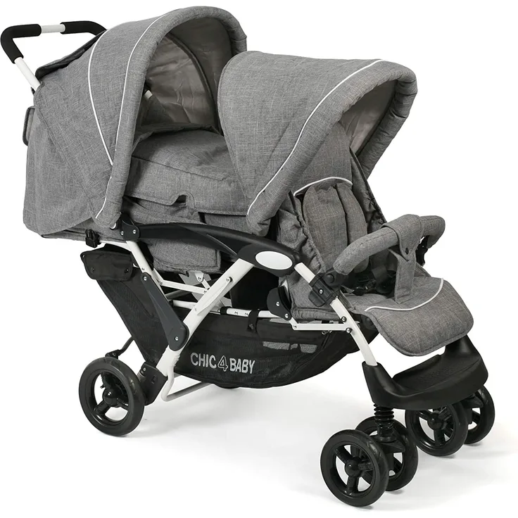 CHIC 4 BABY 274 60 Geschwisterwagen Duo, Jeans, melange grau-weiß - Preisvergleich