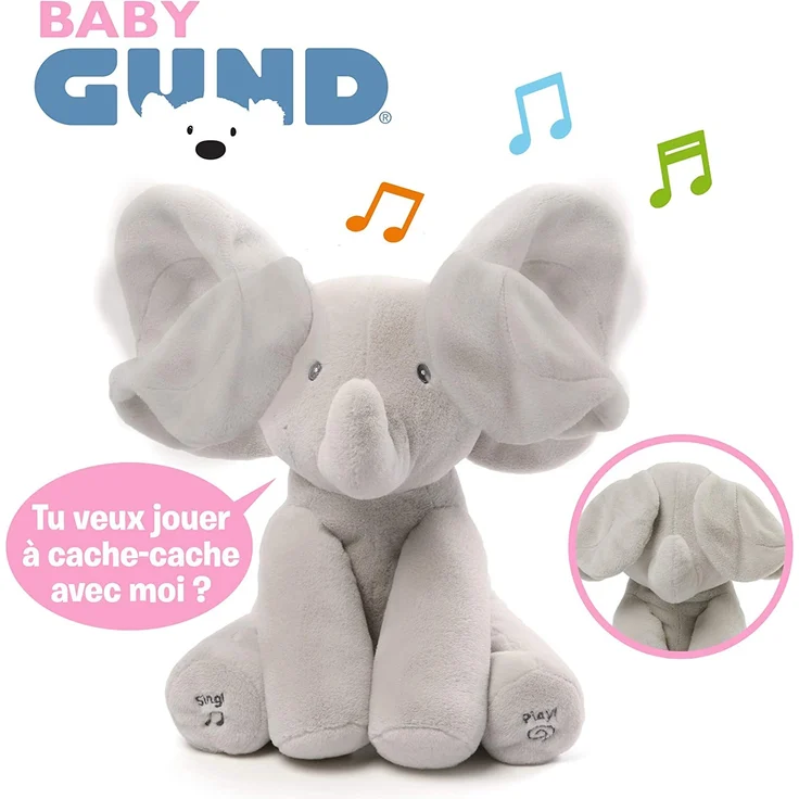 Gund – 6054176 – Plüschtier Baby interaktiv – Spielzeug für Kleinkinder – Flappy der Elefant – Versteckung – französische Version – Bild 4