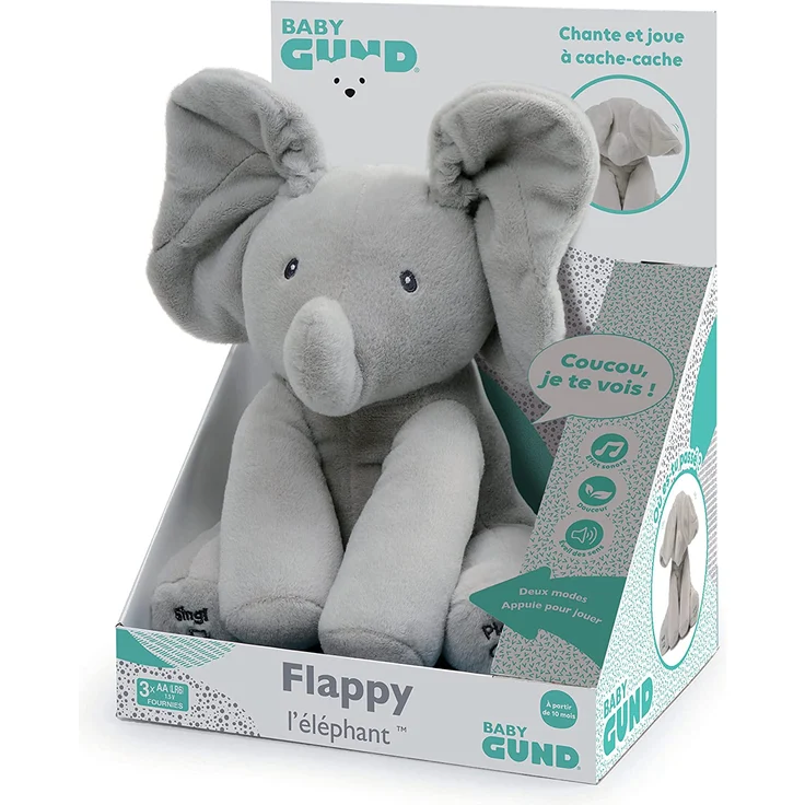 Gund – 6054176 – Plüschtier Baby interaktiv – Spielzeug für Kleinkinder – Flappy der Elefant – Versteckung – französische Version – Bild 1