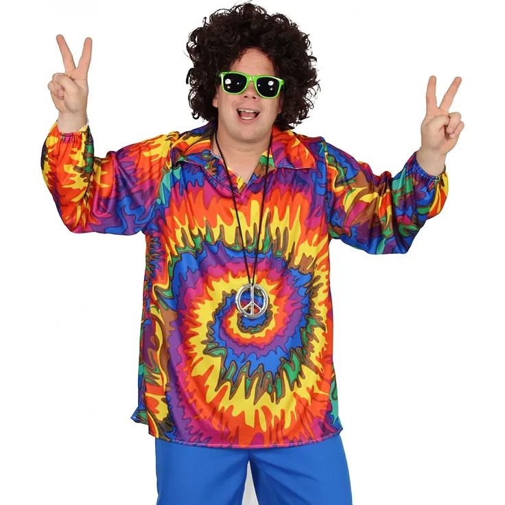 Foxxeo 40129 | cooles 70er 80er Jahre Batikhemd Hippie Hemd für Erwachsene Karneval Fasching Party Gr. M - XXL, Größe:M