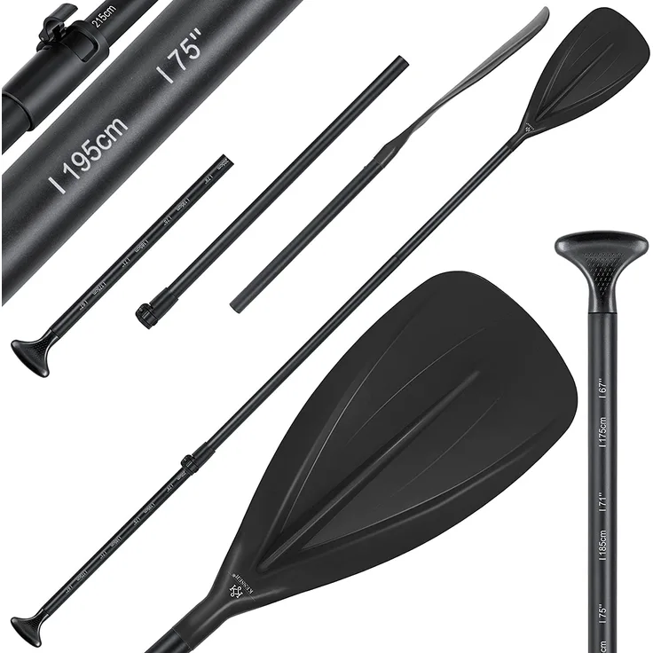 KESSER® Paddle - 3-teilig für Kayak SUP Stand-Up Paddling Board Stechpaddel, Verstellbar Teleskop 165cm-215cm Aluminum für Stand Up Paddel Kajakfahren Surfboard Boot Anti-Rutsch Stecksystem Schwarz