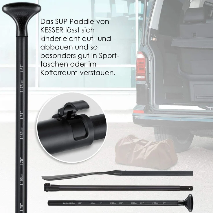 KESSER® Paddle - 3-teilig für Kayak SUP Stand-Up Paddling Board Stechpaddel, Verstellbar Teleskop 165cm-215cm Aluminum für Stand Up Paddel Kajakfahren Surfboard Boot Anti-Rutsch Stecksystem Schwarz – Bild 3