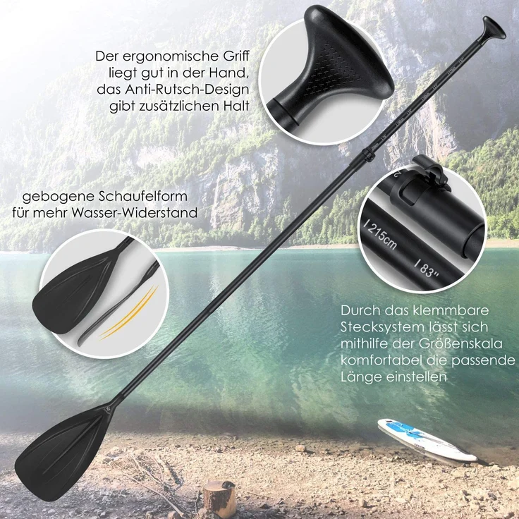 KESSER® Paddle - 3-teilig für Kayak SUP Stand-Up Paddling Board Stechpaddel, Verstellbar Teleskop 165cm-215cm Aluminum für Stand Up Paddel Kajakfahren Surfboard Boot Anti-Rutsch Stecksystem Schwarz – Bild 4