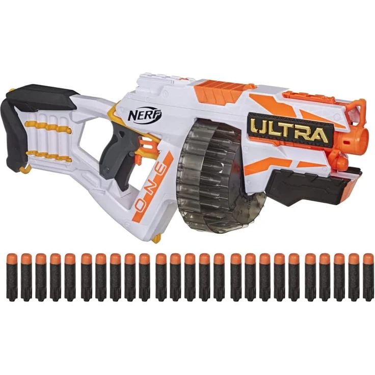 NERF Ultra One Motorized Blaster in recycelbarer Verpackung – Weiterentwickeltes Design, Trommelmagazin mit hoher Kapazität, 25 Ultra Darts – Bild 1