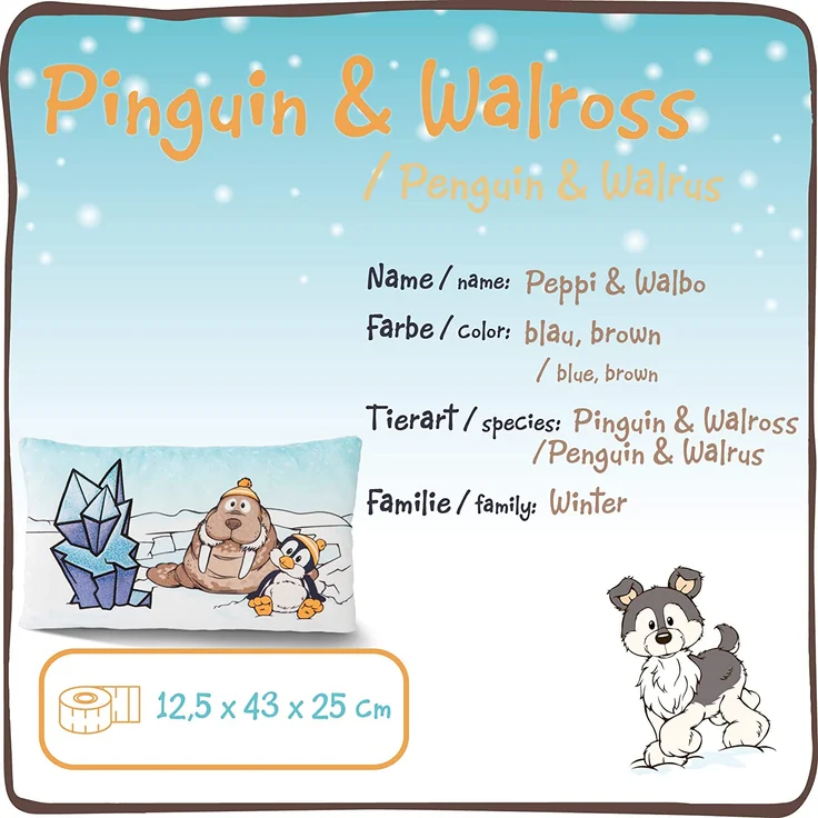 NICI 45741 Kuschel-Kissen Pinguin Peppi und Walross Walbo Wabbel 43 x 25 cm – Das süße Plüschkissen für Jungen, Mädchen, Babys und Kuscheltierliebhaber – ideal für Zuhause, Kindergarten oder unterwegs – Bild 3