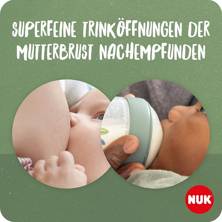 NUK for Nature Babyflasche | mittelgroßer Trinksauger | 260 ml | Der Mutterbrust nachempfundener Trinksauger aus Silikon mit Anti-Colic-Ventil | Temperature Control | BPA-frei | Grün – Bild 2