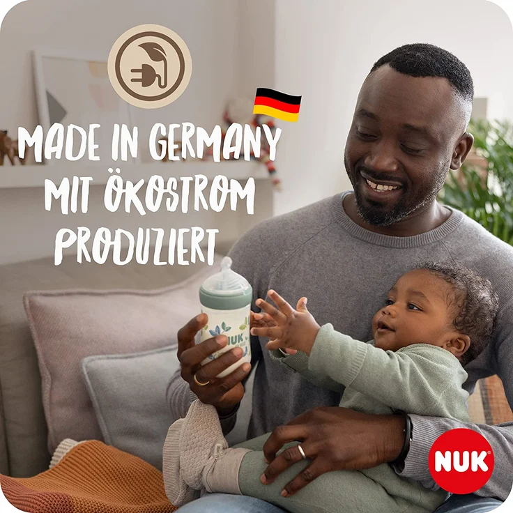 NUK for Nature Babyflasche | mittelgroßer Trinksauger | 260 ml | Der Mutterbrust nachempfundener Trinksauger aus Silikon mit Anti-Colic-Ventil | Temperature Control | BPA-frei | Grün – Bild 6
