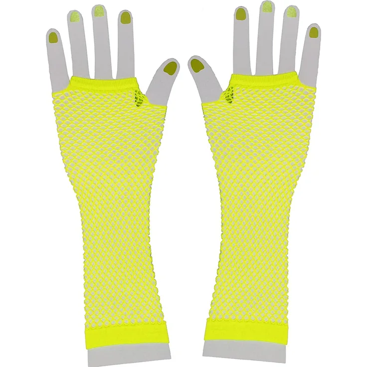 Foxxeo neon gelbe Netzhandschuhe für 80er Jahre Party