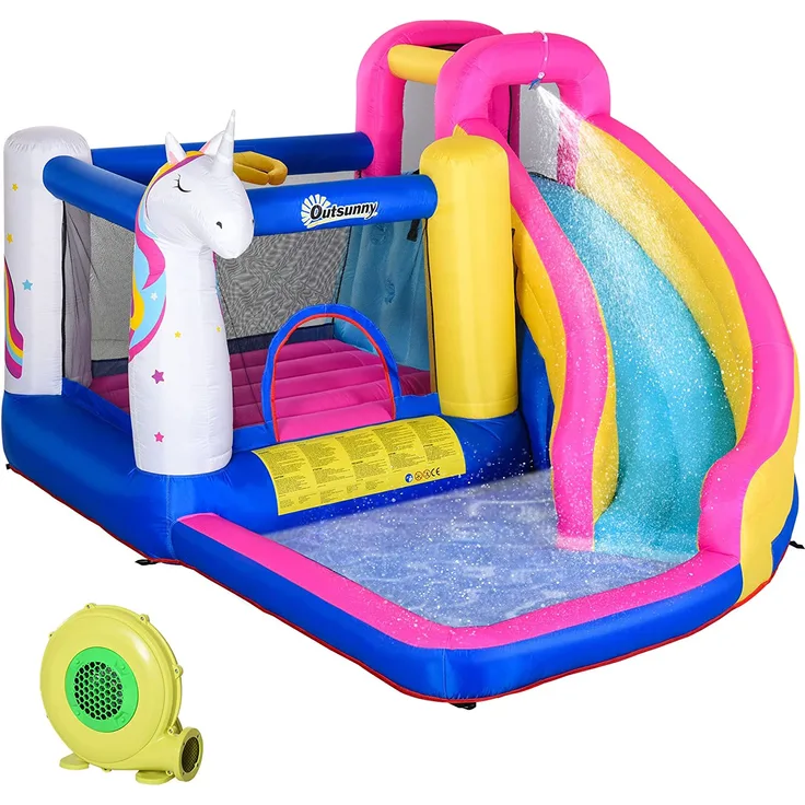 Outsunny Kinderhüpfburg mit Rutsche und Pool bunt - Preisvergleich