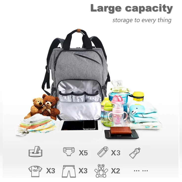 Hap Tim Baby Wickelrucksack Wickeltasche/Rucksack - Multifunktions-Designer Windeltaschen Große Kapazität, isolierte Taschen,wasserdicht,Babytasche Reiserucksack für Unterwegs (EU-7340-G) – Bild 2