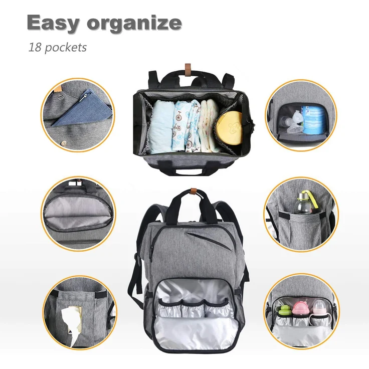 Hap Tim Baby Wickelrucksack Wickeltasche/Rucksack - Multifunktions-Designer Windeltaschen Große Kapazität, isolierte Taschen,wasserdicht,Babytasche Reiserucksack für Unterwegs (EU-7340-G) – Bild 3
