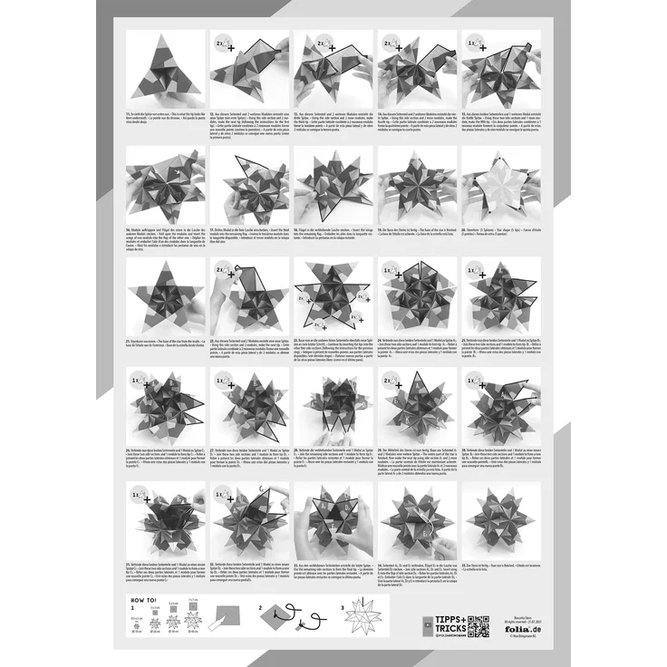 folia 820/1515 - Bastelset Bascetta Stern, Transparent rot, 15 x 15 cm, 32 Blatt, fertige Größe des Papiersterns ca. 20 cm, mit ausführlicher Anleitung - ideal zur zeitlosen Dekoration – Bild 4