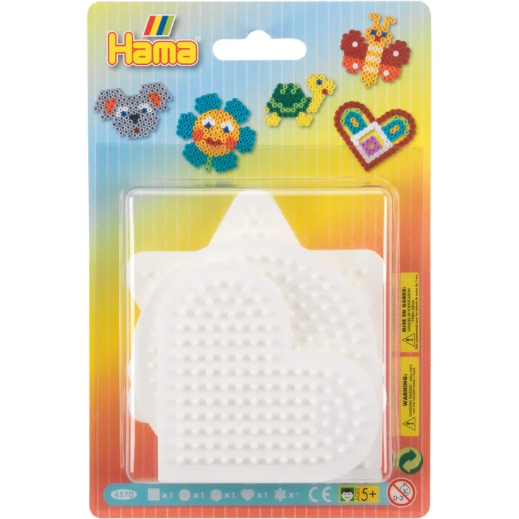 Hama Perlen 4570 Small Mixed pegboard Blister Stiftplatten klein für Midi Perlen, Viereck, Kreis, Herz, Stern und Sechseck, 5er Set, bunt, Einheitsgröße – Bild 1