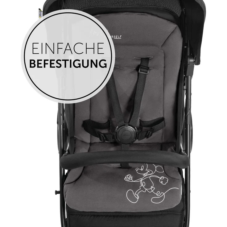 Hauck Universal Sitzauflage für Buggys, Kinderwagen, Fahrradanhänger, Baumwolle, Atmungsaktiv, Weich, Einfache Befestigung ,Sommer & Winter, Mickey Mouse Schwarz – Bild 3
