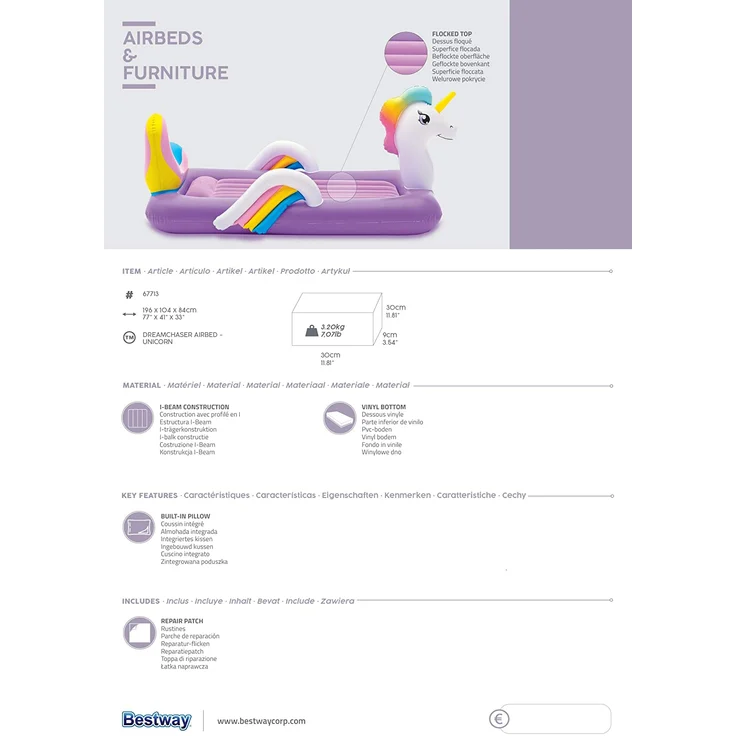 Up, In & Over™ Luftmatratze für Kinder "Einhorn" 196 x 104 x 84 cm – Bild 17