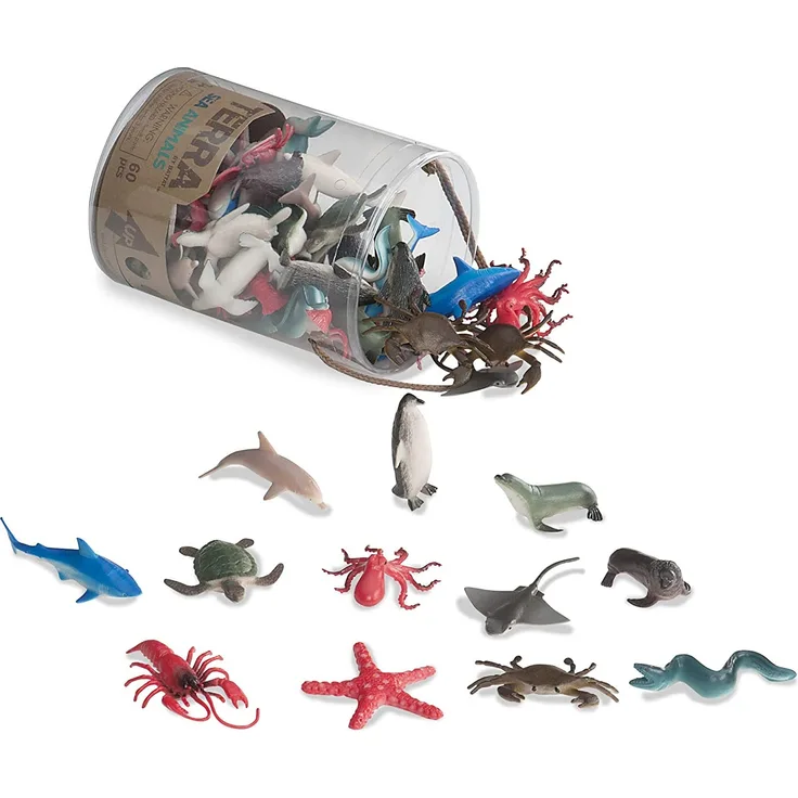 Terra 60-teilig Tierfiguren Sammlung Meerestiere Spielzeug Set – Hai, Schildkröte, Tintenfisch, Krabbe, Pinguin, Delphin und mehr – Spielzeug ab 3 Jahren