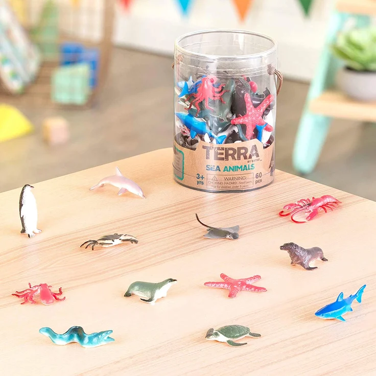Terra 60-teilig Tierfiguren Sammlung Meerestiere Spielzeug Set – Hai, Schildkröte, Tintenfisch, Krabbe, Pinguin, Delphin und mehr – Spielzeug ab 3 Jahren – Bild 4