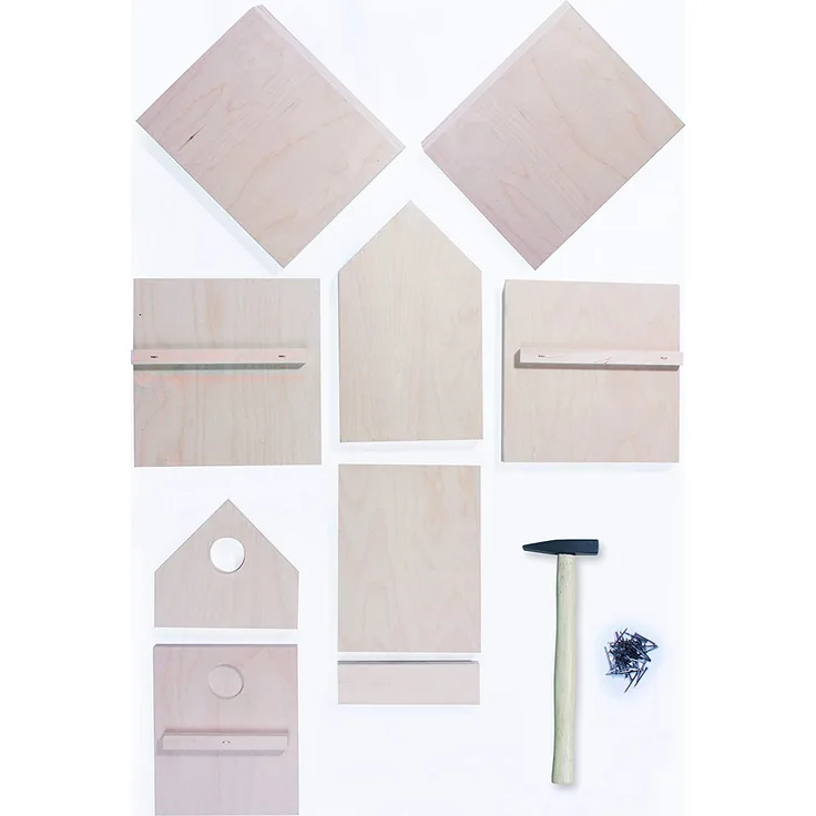 Pebaro 466 Holzbauset Vogelhaus mit 9 unbehandelten Birkenholzplatten, Hammer und Nägeln, perfekte Geschenkidee für Hobby-Handwerker - Preisvergleich