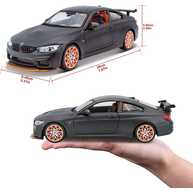 Bauer Spielwaren BMW M4 GTS: Originalgetreues Modellauto 1:24, mit Abgasanlage, bewegliche Türen, Koffer-/Motorraum zum Öffnen, 20 cm, grau (531246) – Bild 6