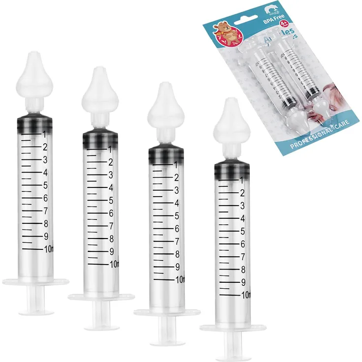 Vicloon Nasenspüler, 4pcs Baby-Nasenspüler mit Silikon-Nasensaugspitze,Tragbares Säuglings-Nasenreinigungsspülgerät, Neti-Topf, 10-ml-Nasenspülset, Nasenwaschreiniger, Nasenspü