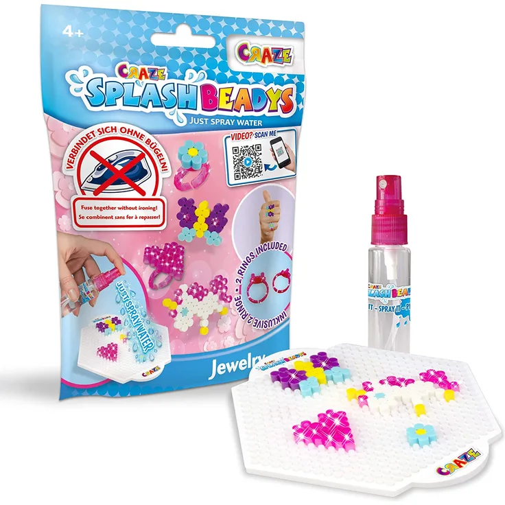 CRAZE Splash BEADYS Jewelry Foilbag Starter Pack Kinderschmuck Bügelperlen Set zum Basteln 26038, wunderschöne Farben