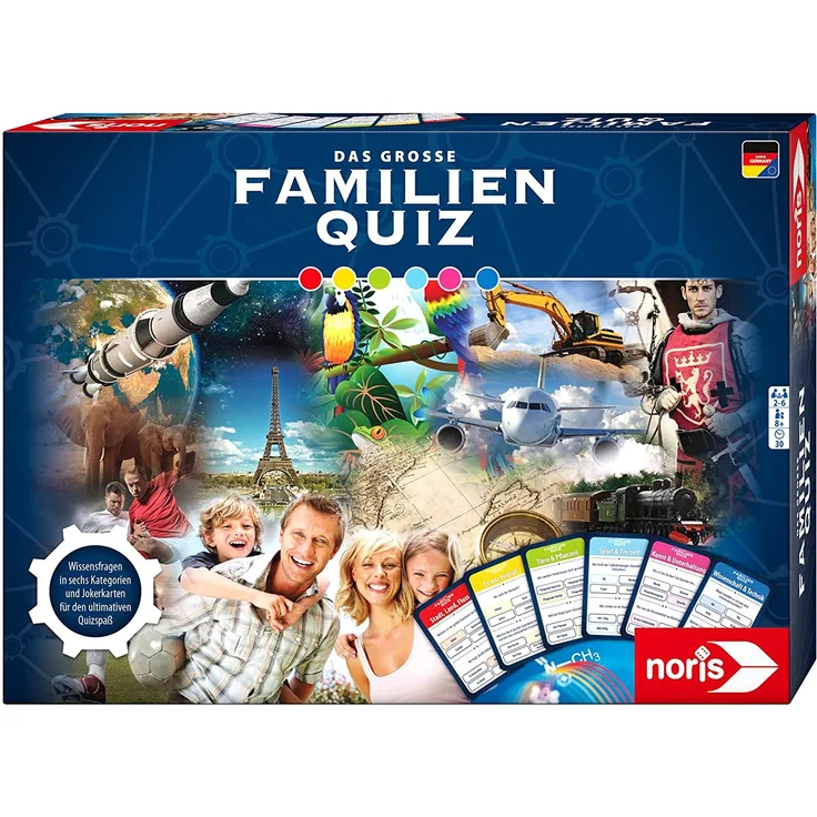 Noris 606108007 Das Große Familienquiz, Über 700 Fragen von leicht bis schwer für den ultimativen Quizspaß, ab 8 Jahren
