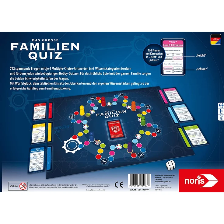 Noris 606108007 Das Große Familienquiz, Über 700 Fragen von leicht bis schwer für den ultimativen Quizspaß, ab 8 Jahren – Bild 2