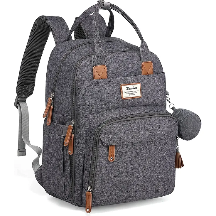 RUVALINO Wickeltasche Rucksack Großer Wickelrucksack mit multifunktionalen Babytaschen und mobiler Wickelauflage - Schnullerhalter - für Mama und Papa (Dunkelgrau), Einheitsgröße