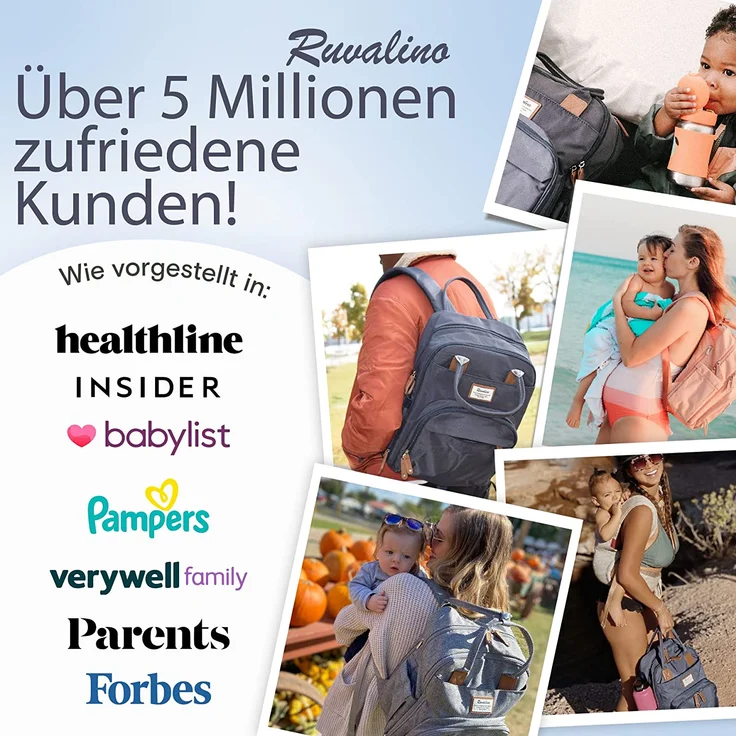 RUVALINO Wickeltasche Rucksack Großer Wickelrucksack mit multifunktionalen Babytaschen und mobiler Wickelauflage - Schnullerhalter - für Mama und Papa (Dunkelgrau), Einheitsgröße – Bild 5