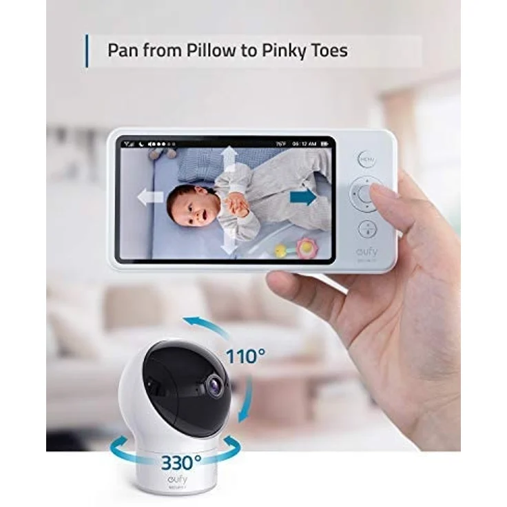 eufy Security SpaceView Babyphone mit 5 Zoll LCD-Display, 720 HD, 140m Reichweite, Weitwinkelobjektiv, präzise Nachtsicht, beidseitige Audiofunktion, 2900mAh Akku, Temperatursensor, smarte Meldungen – Bild 4
