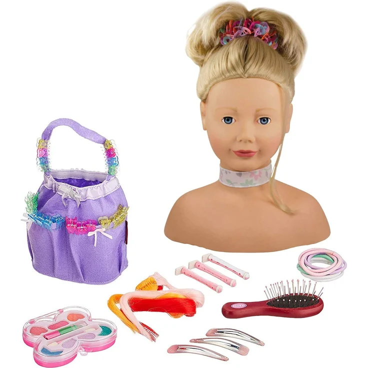 Götz 1192052 Haarwerk mit blonden Haaren und blauen Augen - 28 cm hoher Frisierkopf- und Schminkkopf in 58-teiligen Set - geeignet für Mädchen ab 3 Jahren – Bild 1