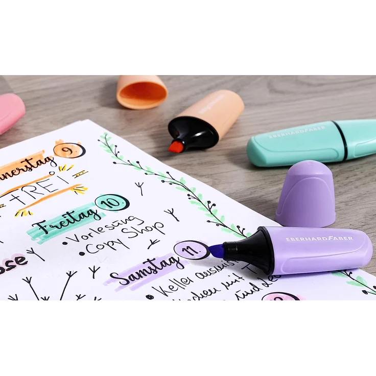 Eberhard Faber 551403 - Mini Textmarker mit Keilspitze, in Pastell Farben, 6er Etui – Bild 3