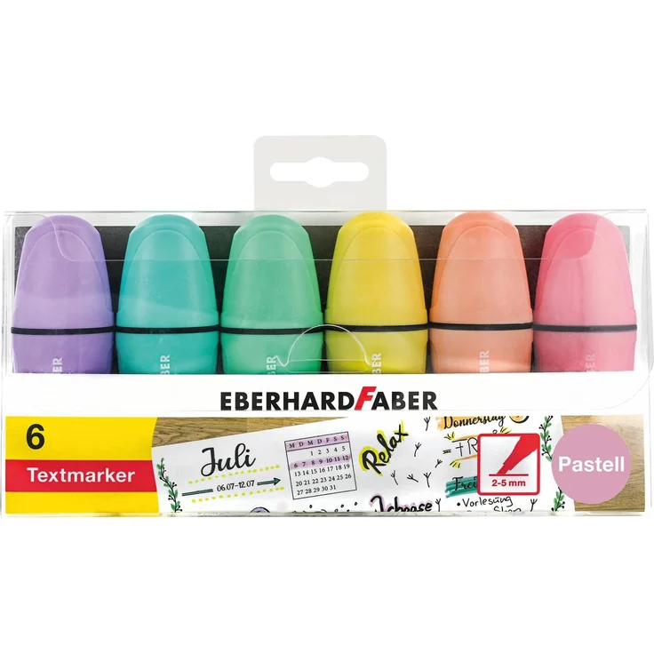 Eberhard Faber 551403 - Mini Textmarker mit Keilspitze, in Pastell Farben, 6er Etui – Bild 1