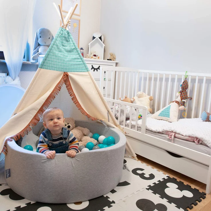 KiddyMoon Bällebad 90X30cm/200 Bälle ∅ 7Cm Bällepool Mit Bunten Bällen Für Babys Kinder Rund, Blau:Hellgrün/Gelb/Türkis/Orange/Dunkelpink/Violet – Bild 9
