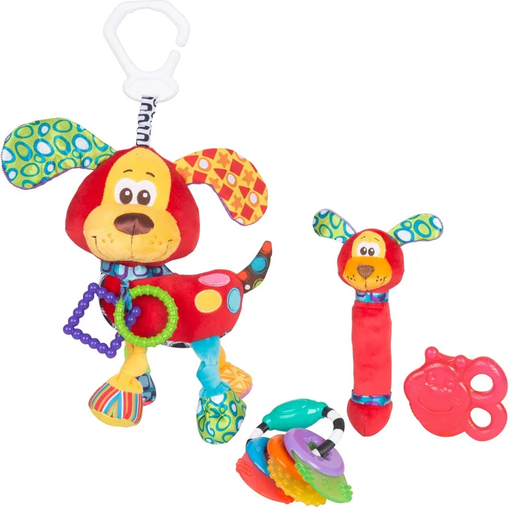 Playgro Spiel- und Beißring-Geschenkset Hündchen, 4-teilig, Ab 0 Monaten, Mehrfarbig, 40199