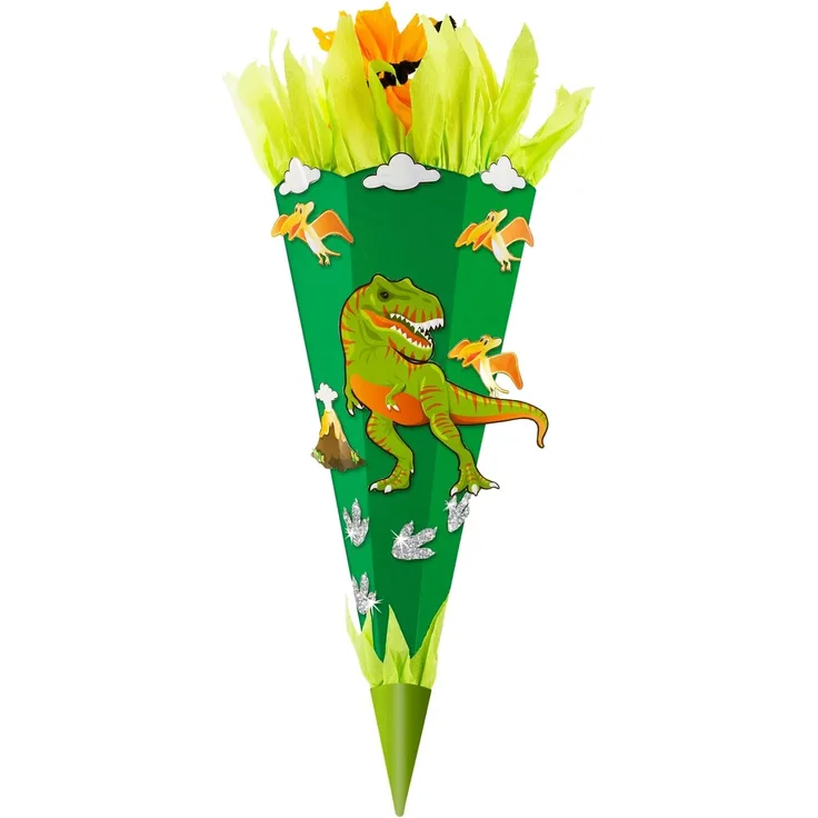 goldbuch 97 721 Bastelset Dino, 3D Zuckertüte ca. 70 cm, Schultüte zum Basteln und Gestalten, Geschenktüte für Jungen und Mädchen, aus Karton, zur Einschulung und Schulanfang