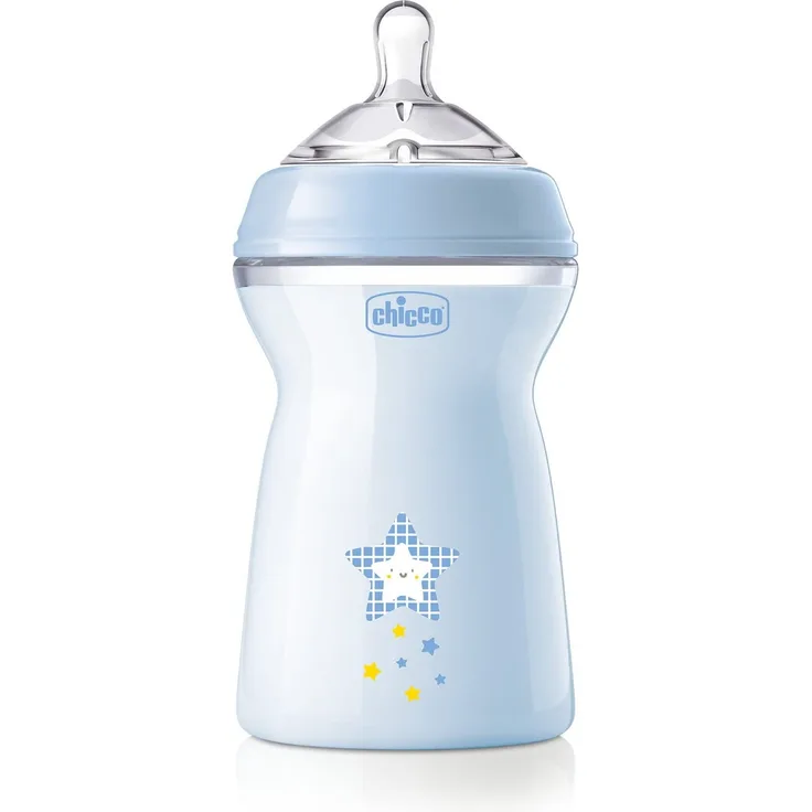 Chicco Natural Feeling Anti-Kolik Babyflasche 6+ Monate 330 ml, Babyfläschchen mit Weichem und Flexiblen Silikon-Sauger, Eignet sich in Kombination zum Stillen, Blau