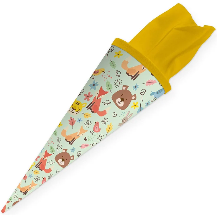 itenga Geschwisterschultüte 35cm Tiere Tiermuster Geschenkverpackung Schultüte Zuckertüte Filzverschluss Kinder Erwachsene (Waldtiere) – Bild 1