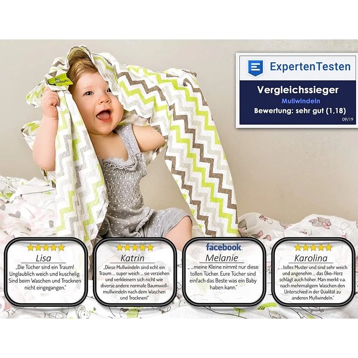 Tabalino Kuschelweiche Bambus Mullwindeln Spucktücher | 80x80cm | 4er-Pack + gratis Schmusetuch |doppelt dicht gewebt| Stoffwindeln Baby Junge & Mädchen Mulltücher Moltontuch 30% Baumwolle – Bild 6