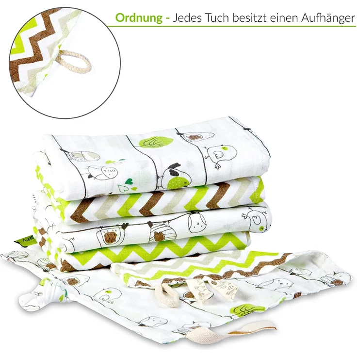 Tabalino Kuschelweiche Bambus Mullwindeln Spucktücher | 80x80cm | 4er-Pack + gratis Schmusetuch |doppelt dicht gewebt| Stoffwindeln Baby Junge & Mädchen Mulltücher Moltontuch 30% Baumwolle – Bild 5