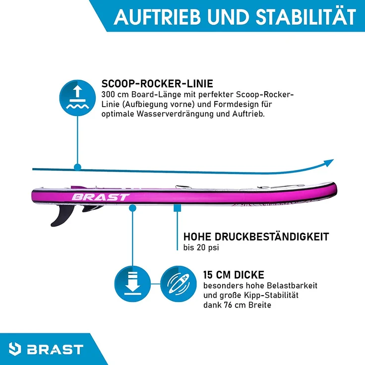 BRAST SUP Board Lady Aufblasbares Stand up Paddle Set für Frauen 300cm Flower incl. Zubehör Fußschlaufe Paddel Pumpe Rucksack - Preisvergleich – Bild 6