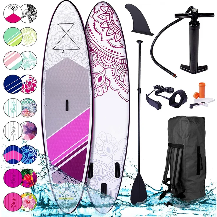 BRAST SUP Board Lady Aufblasbares Stand up Paddle Set für Frauen 300cm Flower incl. Zubehör Fußschlaufe Paddel Pumpe Rucksack - Preisvergleich – Bild 1