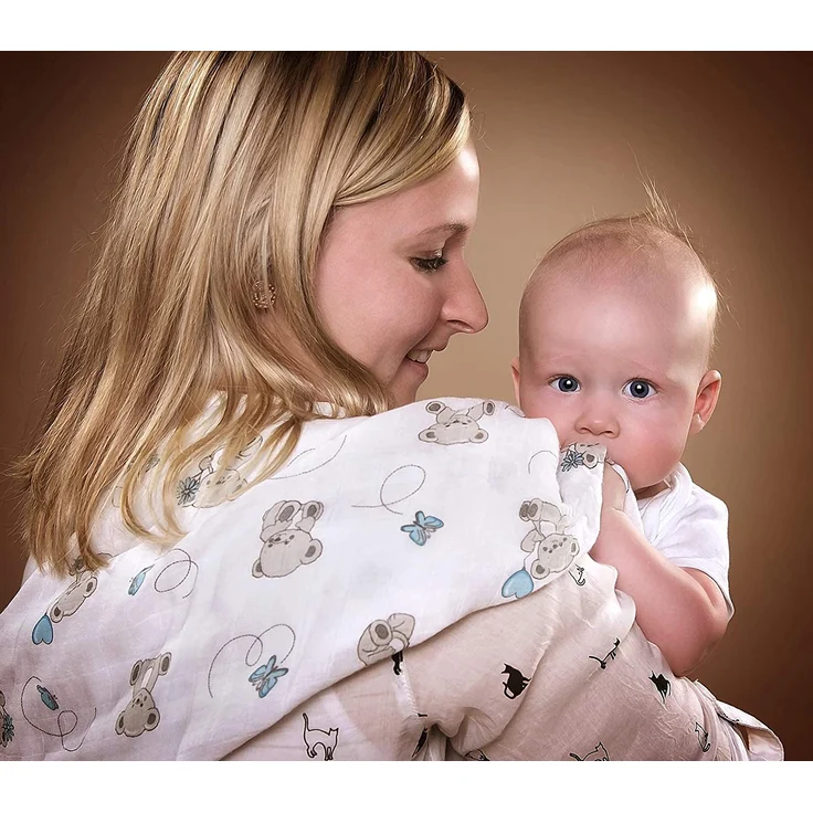 Tabalino Kuschelweiche Bambus Mullwindeln Spucktücher | 80x80cm | 4er-Pack + gratis Schmusetuch |doppelt dicht gewebt| Stoffwindeln Baby Junge & Mädchen Mulltücher Moltontuch 30% Baumwolle – Bild 3