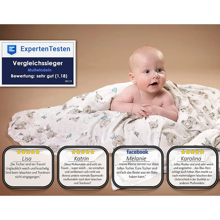 Tabalino Kuschelweiche Bambus Mullwindeln Spucktücher | 80x80cm | 4er-Pack + gratis Schmusetuch |doppelt dicht gewebt| Stoffwindeln Baby Junge & Mädchen Mulltücher Moltontuch 30% Baumwolle – Bild 6