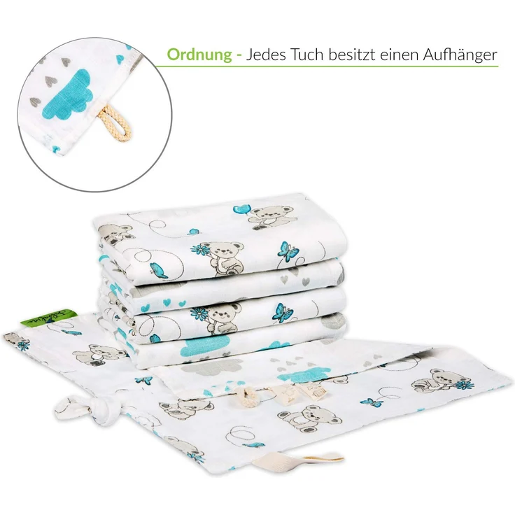 Tabalino Kuschelweiche Bambus Mullwindeln Spucktücher | 80x80cm | 4er-Pack + gratis Schmusetuch |doppelt dicht gewebt| Stoffwindeln Baby Junge & Mädchen Mulltücher Moltontuch 30% Baumwolle – Bild 5