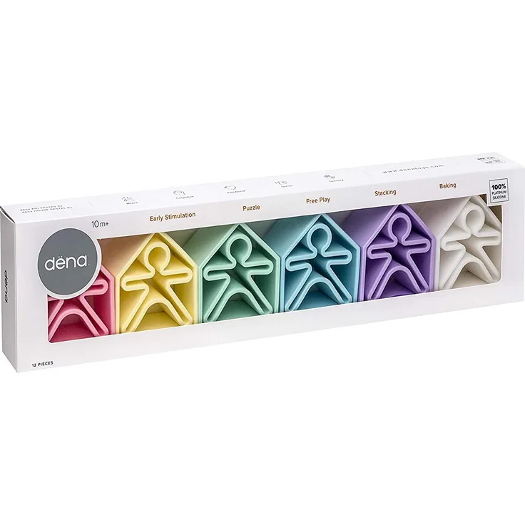 Spiel-Beißring 12er-Set, 100% Silikon, fördert Feinmotorik und Sehsinn, beruhigt beim Zahnen (6 Menschen, 6 Häuser)