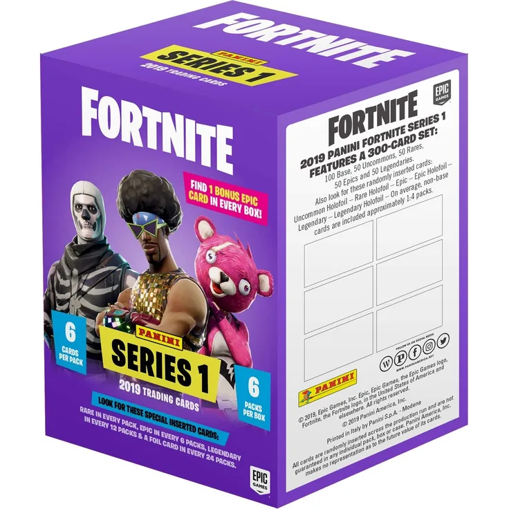 Panini 97672 Sammelkarten Fortnite, Box, 6 Booster und Epic Karte, Bunt