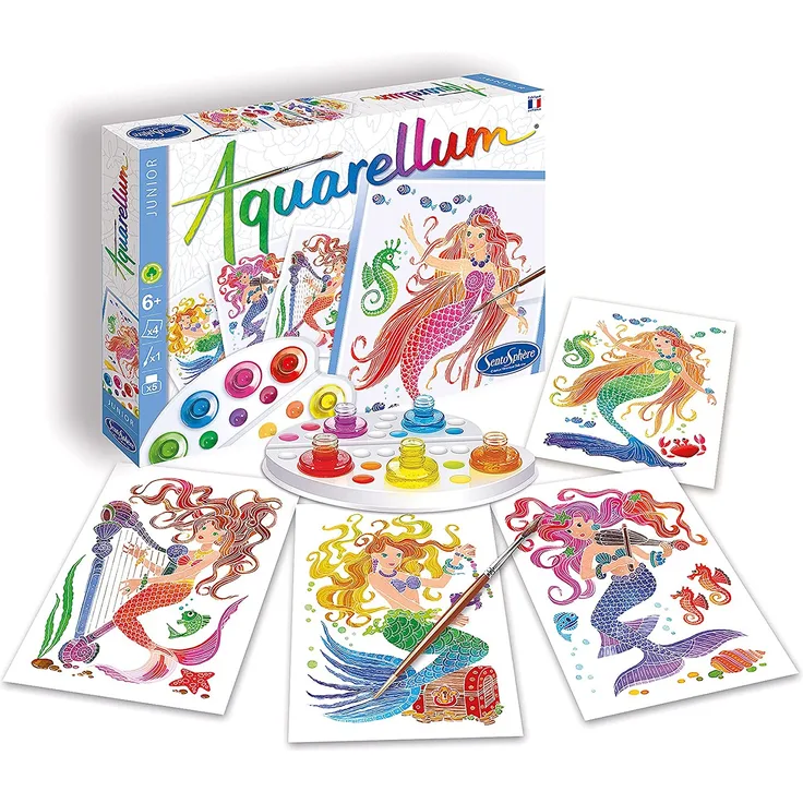 Sentosphere 3900664 Aquarellum Junior, Malset für Kinder, Motiv Meerjungfrauen, Bastelset, Kreativ-Set, DIY, Multicolor, 12-teiliges