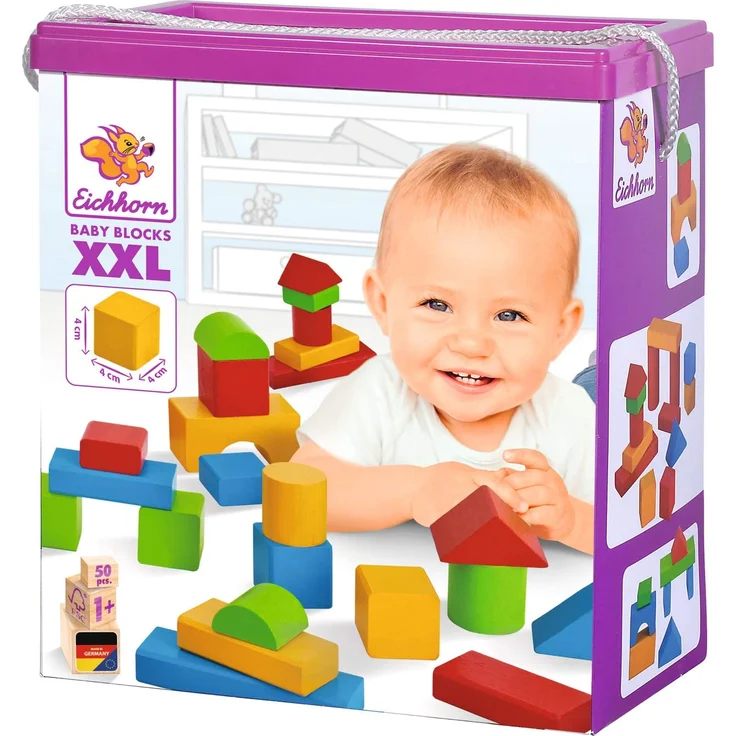 Eichhorn 50 extra große Baby Holzbausteine in der Aufbewahrungsbox mit Kordel, für Kinder ab einem Jahr - Preisvergleich – Bild 1